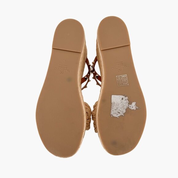 Valentino Garavani Rockstud Braided Espadrille Wedge Sandals Brown Size 38 US 8 - Picture 11 of 14